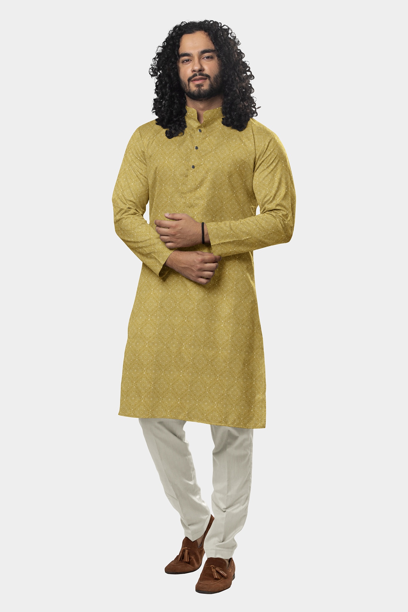 Yellow Mirage with White Embroidery and Mirror Work Kurta SK33